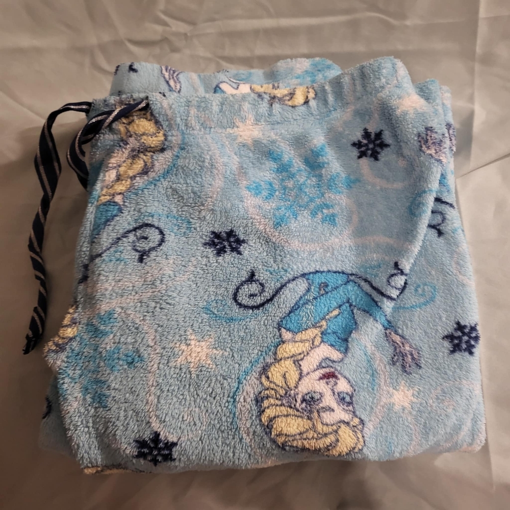 Disney Blue Fleece Pajama Bottoms with Whimsical Patterns